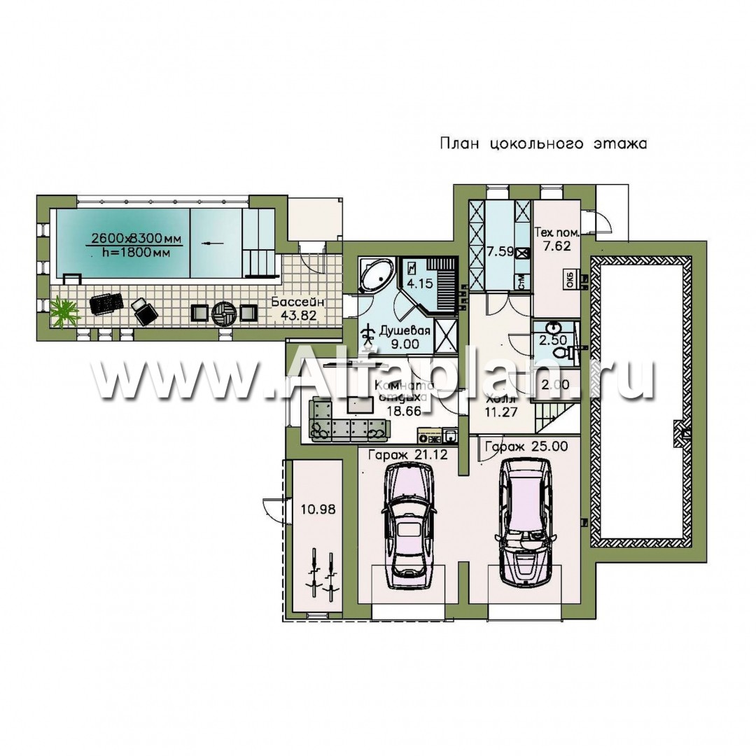 Проекты домов Альфаплан - «Три семерки» — трехэтажный загородный особняк с бассейном ДУО - план проекта №1