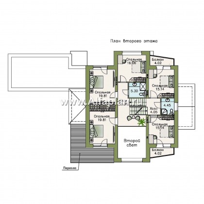 Проекты домов Альфаплан - «Три семерки» — трехэтажный загородный особняк с бассейном ДУО - превью плана проекта №4