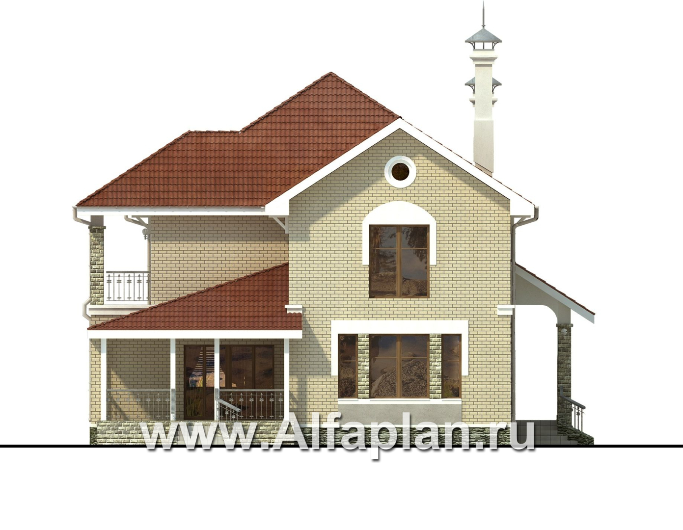 Проекты домов Альфаплан - «Лавиери Плюс»- проект дома с изящным крыльцом и эркером - изображение фасада №4