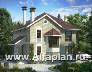 Проекты домов Альфаплан - «Лавиери Плюс»- проект дома с изящным крыльцом и эркером - превью основного изображения