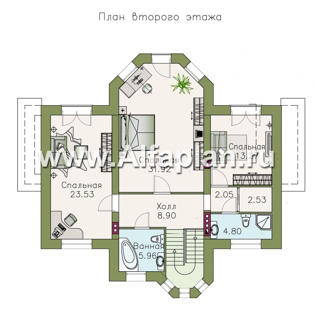 Проекты домов Альфаплан - «Монплезир» - проект двухэтажного дома,с эркером и с террасой - план проекта №2