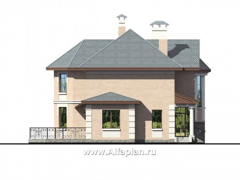 Проекты домов Альфаплан - «Монплезир» - проект двухэтажного дома,с эркером и с террасой - превью фасада №3