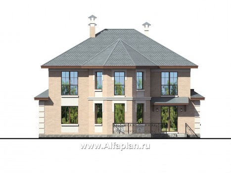 Проекты домов Альфаплан - «Монплезир» - проект двухэтажного дома,с эркером и с террасой - превью фасада №4