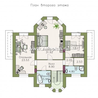 Проекты домов Альфаплан - «Монплезир» - проект двухэтажного дома,с эркером и с террасой - превью плана проекта №2