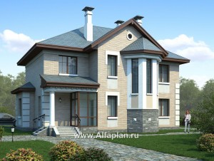 Проекты домов Альфаплан - «Монплезир» - проект двухэтажного дома,с эркером и с террасой - превью основного изображения