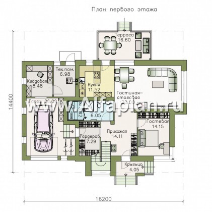 Проекты домов Альфаплан - «Эндорфин» - современный двухэтажный дом с гаражом - превью плана проекта №1