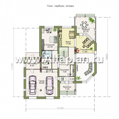 Проекты домов Альфаплан - «Рубин» - современный дом c оригинальной гостиной - превью плана проекта №1