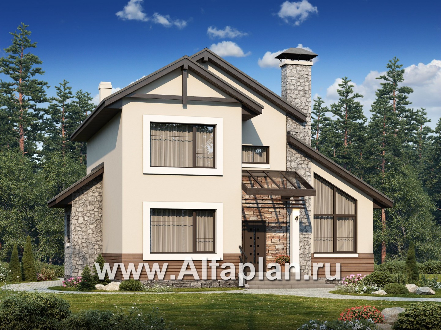 Проекты домов Альфаплан - Современный кирпичный дом «Прагма» - основное изображение