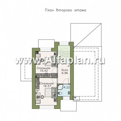 «Прагма» - проект двухэтажного дома с террасой, высокая гостиная с камином, в современном стиле - превью план дома