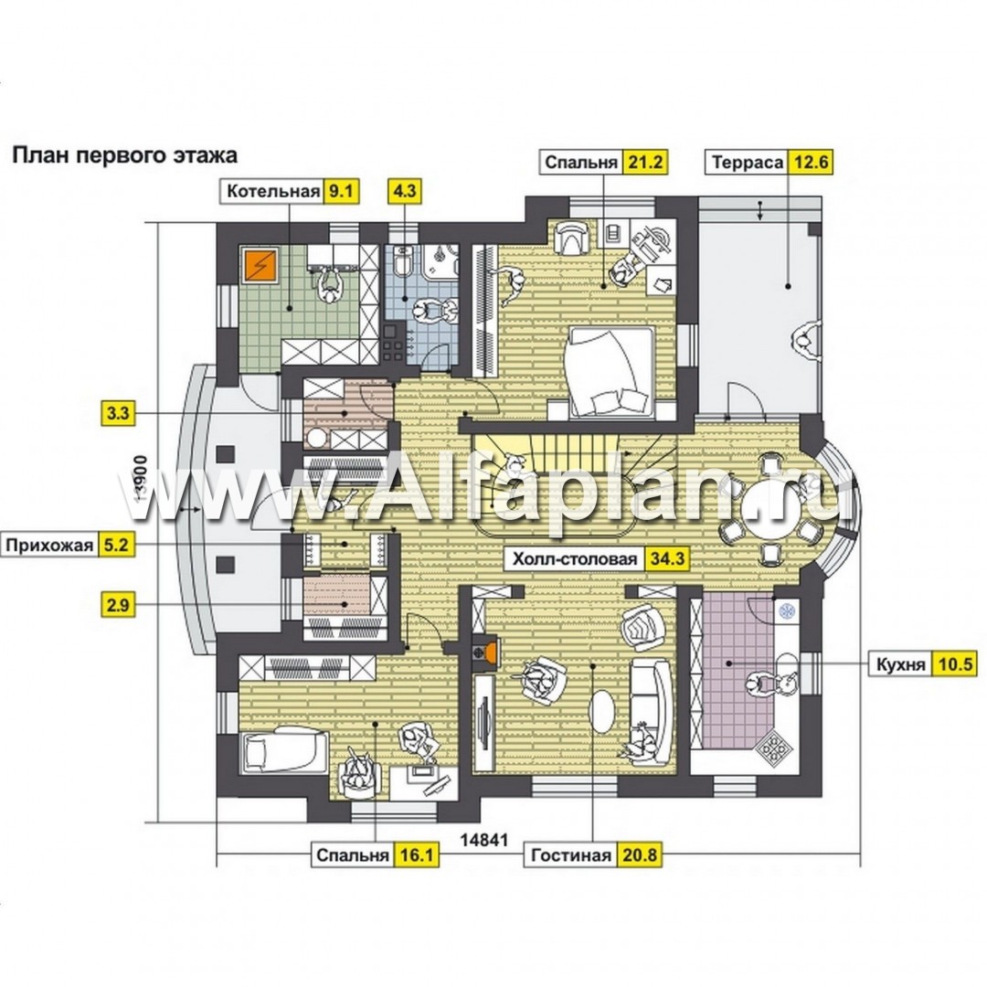 Проекты домов Альфаплан - Загородный коттедж в классическом стиле - изображение плана проекта №1