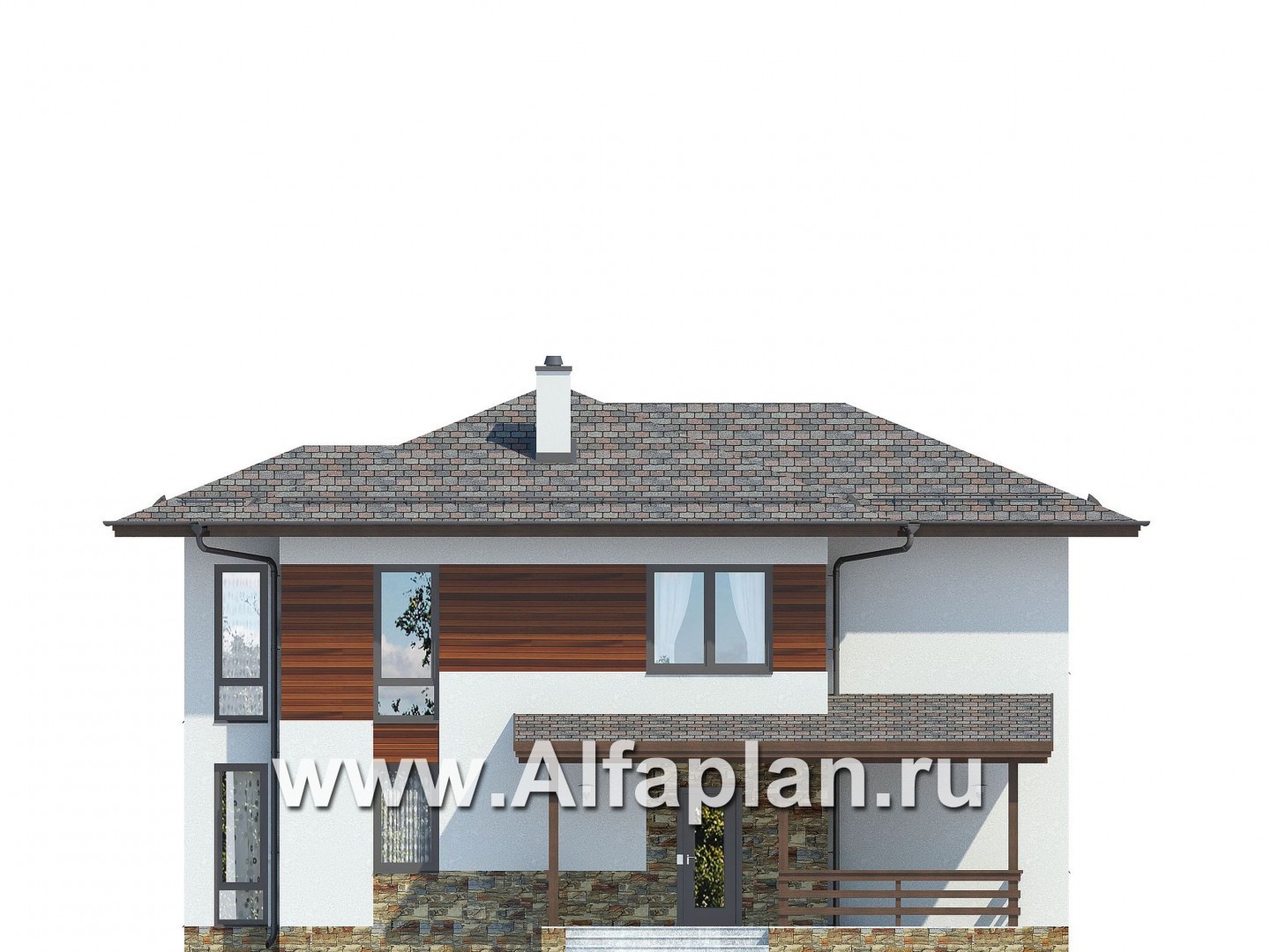 Проекты домов Альфаплан - Современный двухэтажный дом - изображение фасада №1