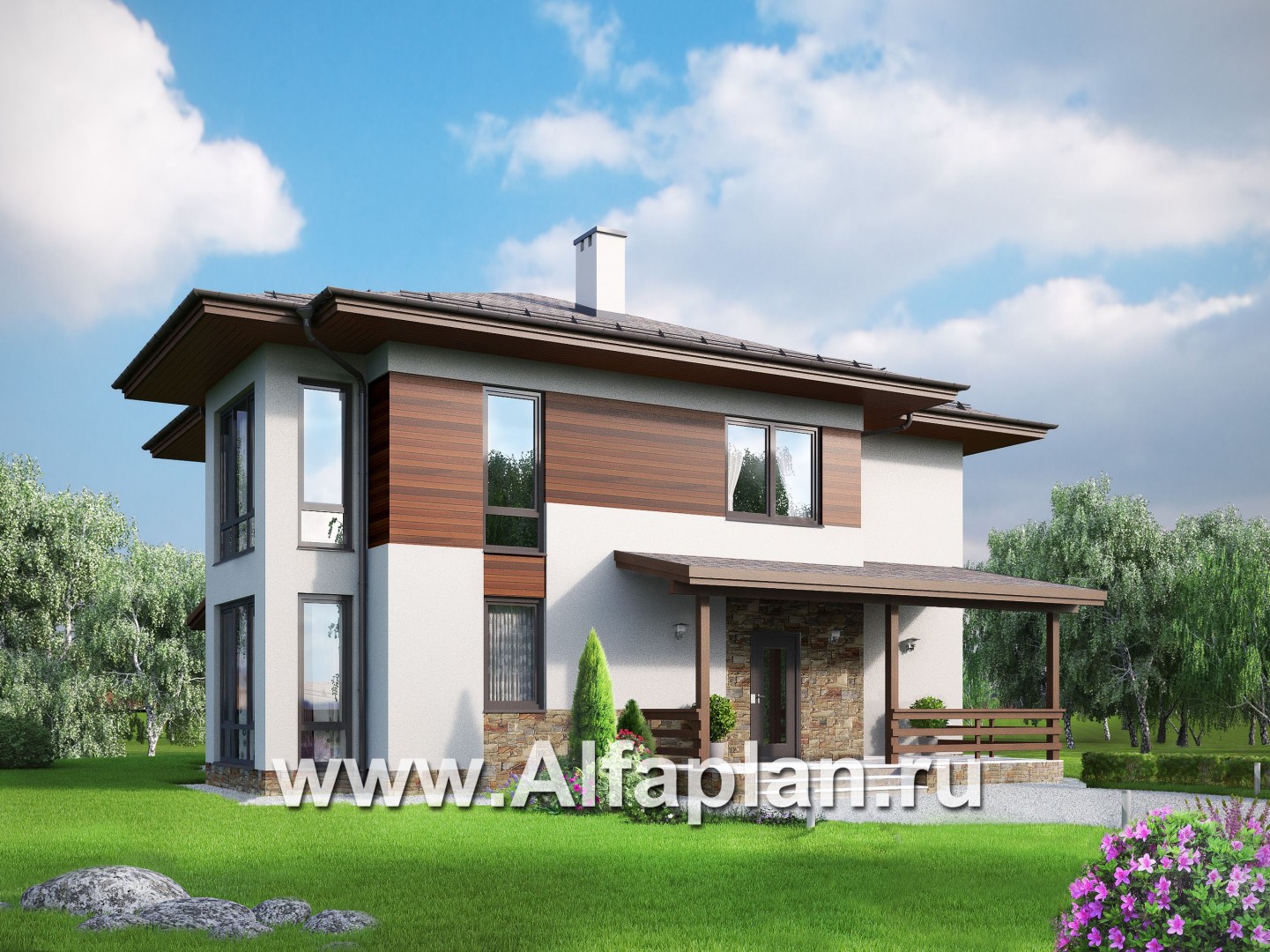 Проекты домов Альфаплан - Современный двухэтажный дом - основное изображение