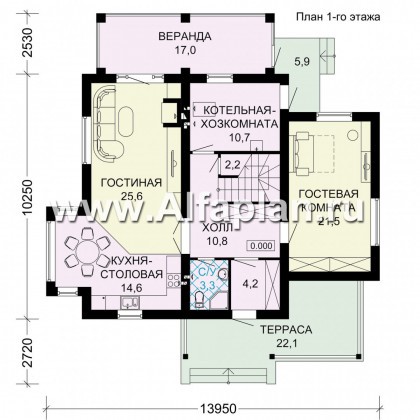 Проекты домов Альфаплан - Современный двухэтажный дом - превью плана проекта №1