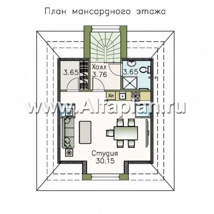 Проект гаража, с жилой студией в мансарде - превью план дома