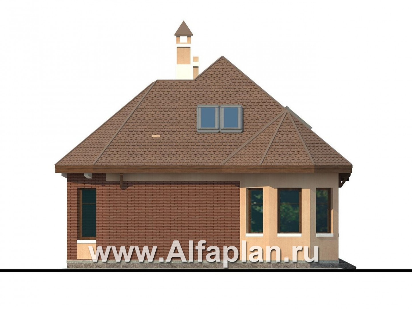 Проекты домов Альфаплан - «Душечка» - проект дома с мансардой, с террасой и вторым светом - изображение фасада №2