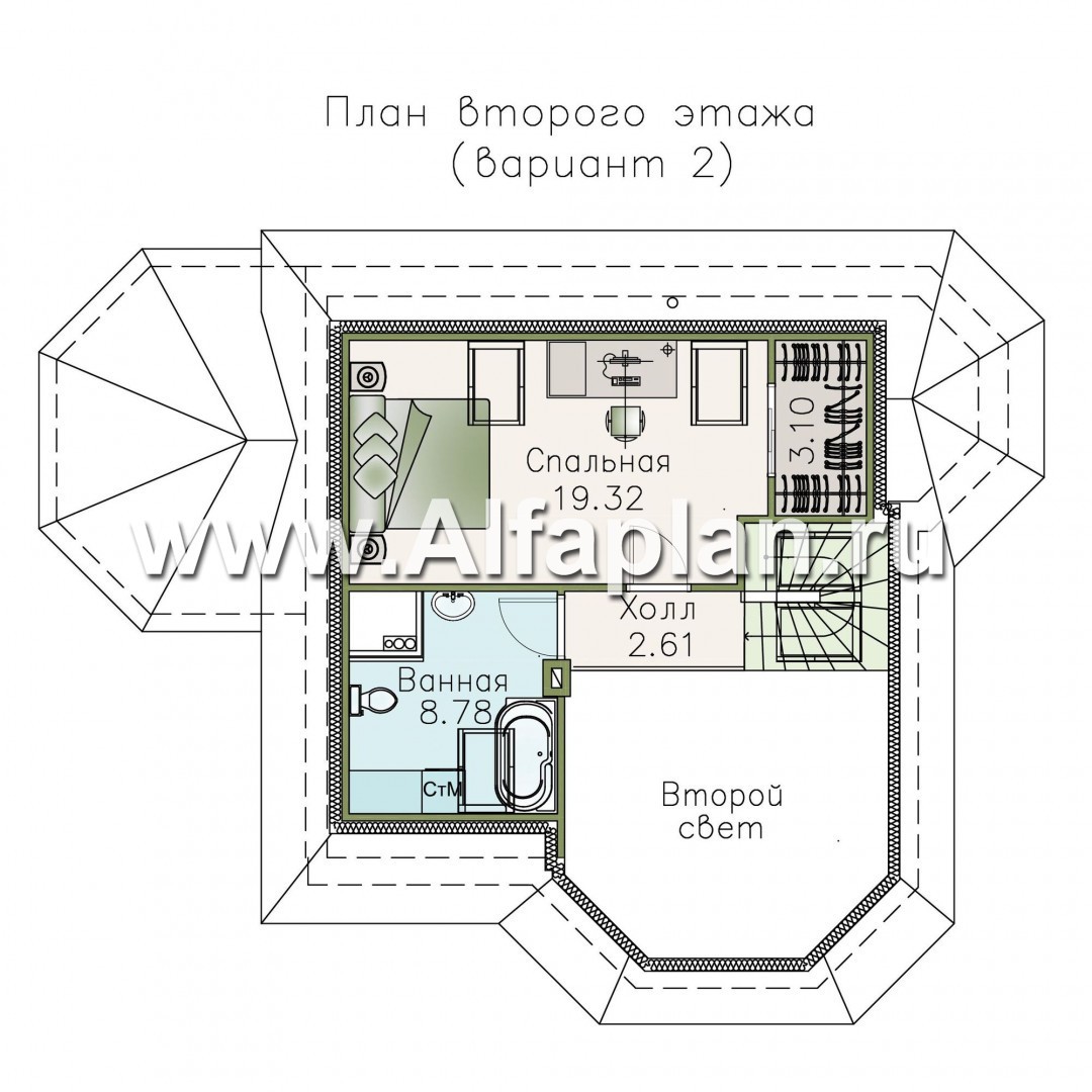 Проекты домов Альфаплан - «Душечка» - проект дома с мансардой, с террасой и вторым светом - план проекта №3