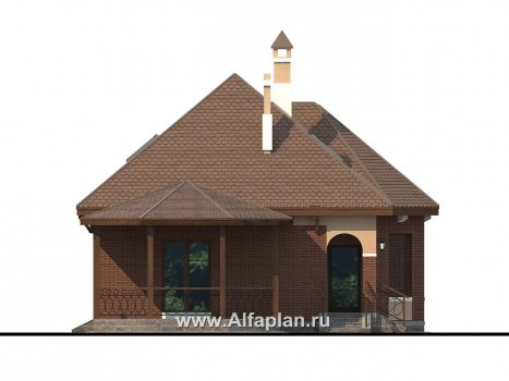 Проекты домов Альфаплан - «Душечка» - проект дома с мансардой, с террасой и вторым светом - превью фасада №3