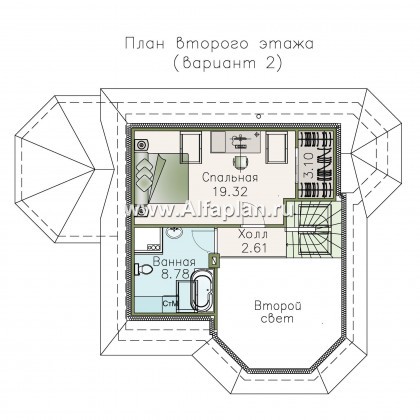 Проекты домов Альфаплан - «Душечка» - проект дома с мансардой, с террасой и вторым светом - превью плана проекта №3