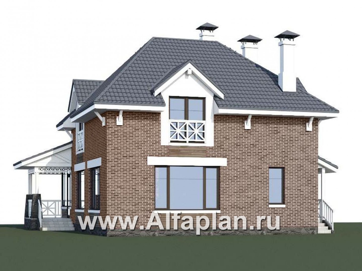 Проекты домов Альфаплан - «Медея» - проект дома из газобетона с мансардой, с верандой на главном фасаде - дополнительное изображение №1