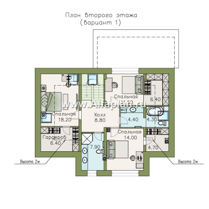 «Кассиопея» - проект дома с мансардой, с террасой, в современном стиле, 4 или 5 спален, сауна - превью план дома