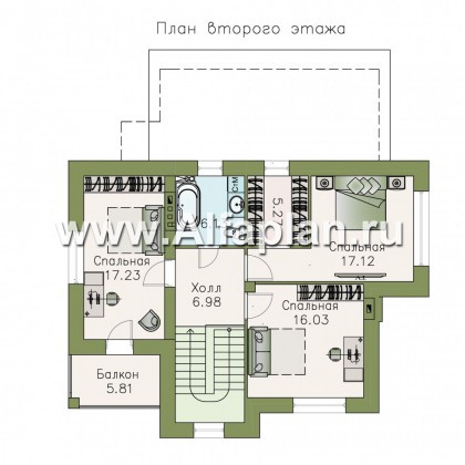 «Топаз» - проект двухэтажного дома из газобетона, с открытой планировкой, с террасой - превью план дома