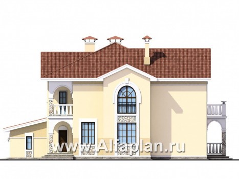 Проекты домов Альфаплан - «Строганов» - респектабельный коттедж с классической архитектурой - превью фасада №2