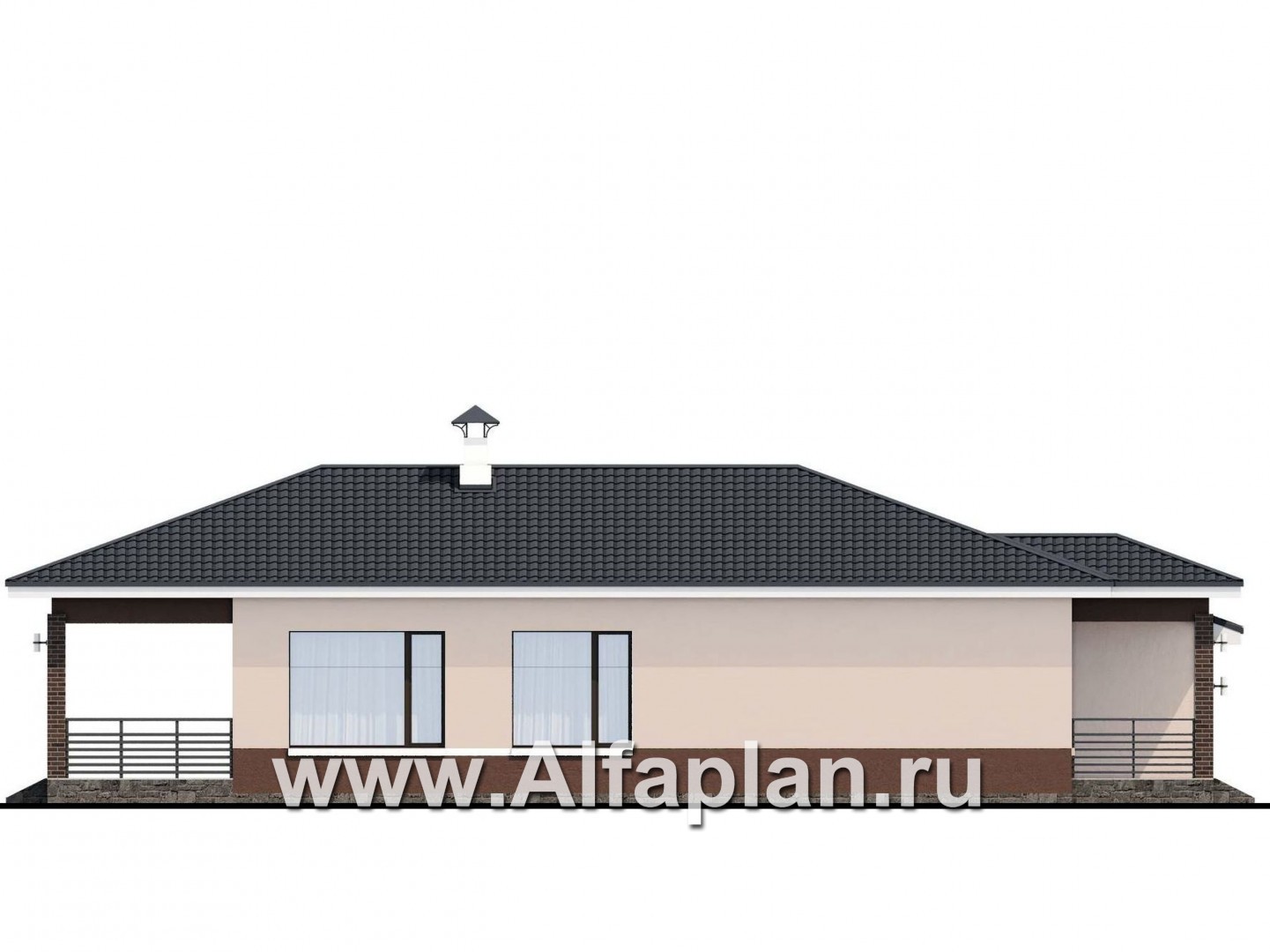 «Каллиопа» - проект одноэтажного дома, 3 спальни, с террасой и с гаражом, в современном стиле - фасад дома