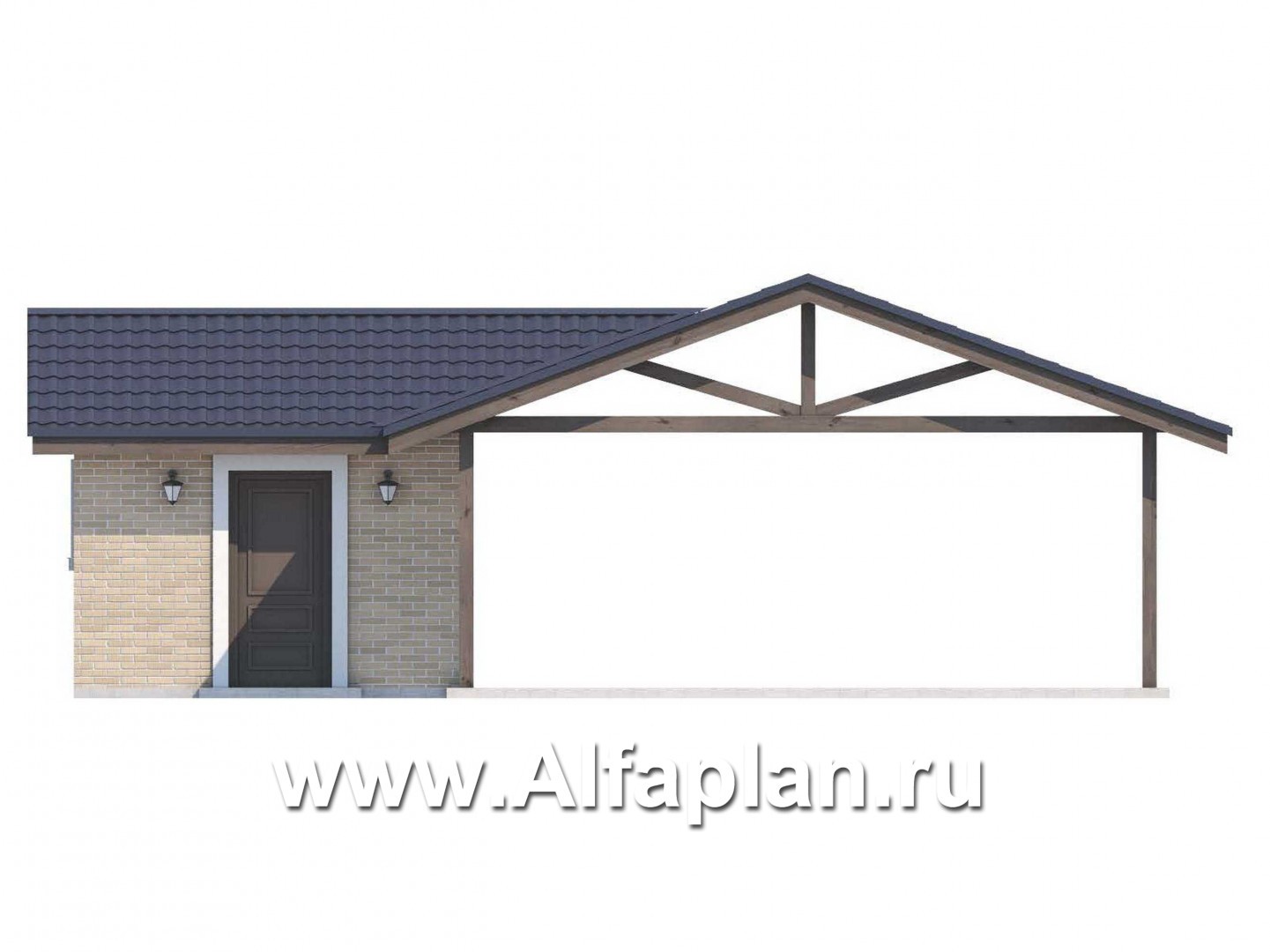 Проекты домов Альфаплан - Навес стоянка для 2 авто с небольшой кладовой - изображение фасада №1