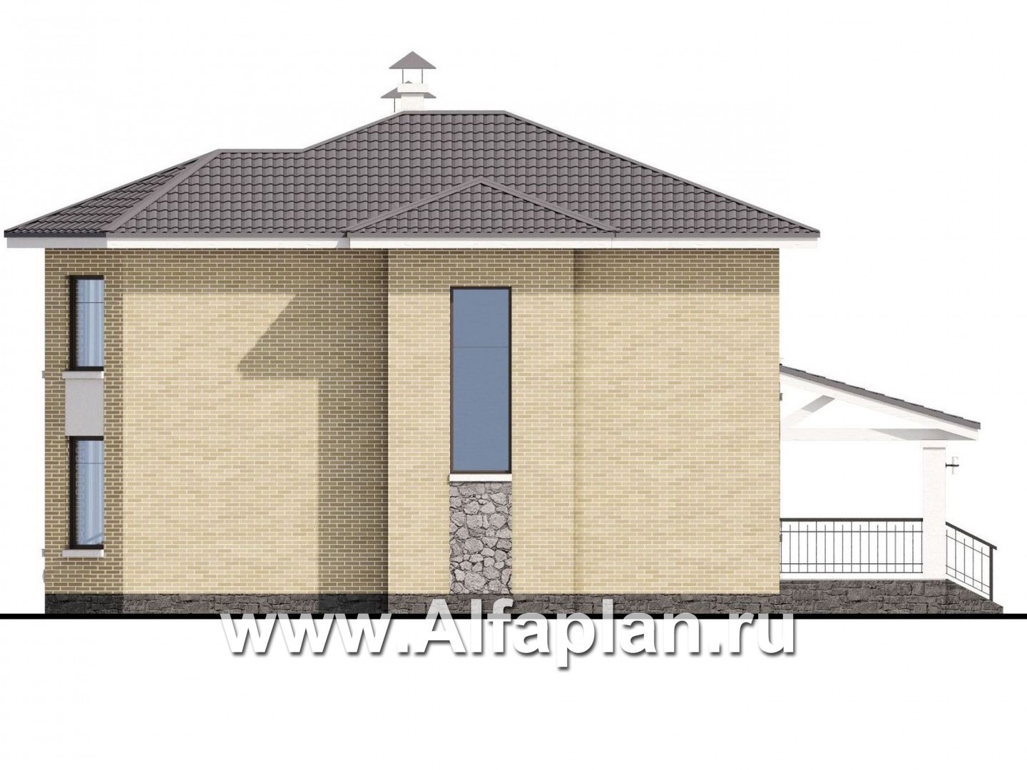 Проекты домов Альфаплан - «Благополучие» - классический коттедж с открытой планировкой - изображение фасада №2