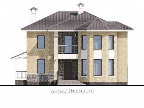 Проекты домов Альфаплан - «Благополучие» - классический коттедж с открытой планировкой - превью фасада №1