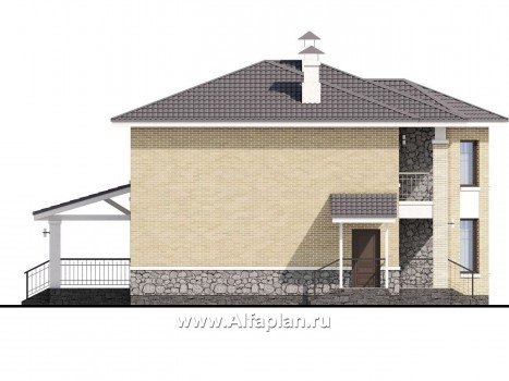 Проекты домов Альфаплан - «Благополучие» - классический коттедж с открытой планировкой - превью фасада №3