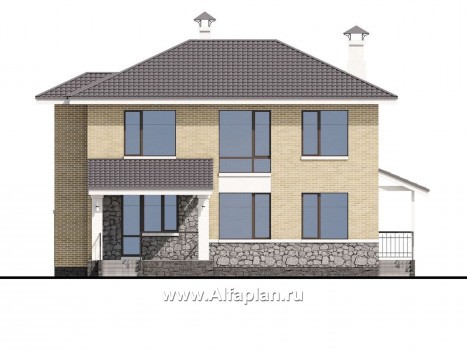 Проекты домов Альфаплан - «Благополучие» - классический коттедж с открытой планировкой - превью фасада №4