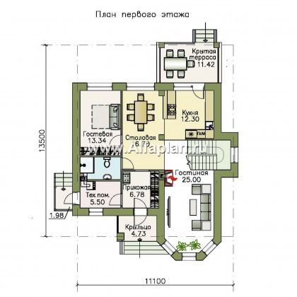 Проекты домов Альфаплан - «Благополучие» - классический коттедж с открытой планировкой - превью плана проекта №1