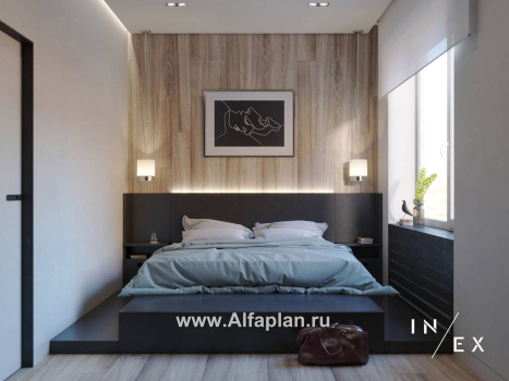 Проекты домов Альфаплан - «Виньон» - проект одноэтажного дома, планировка с большой террасой, 2 спальни - превью дополнительного изображения №6