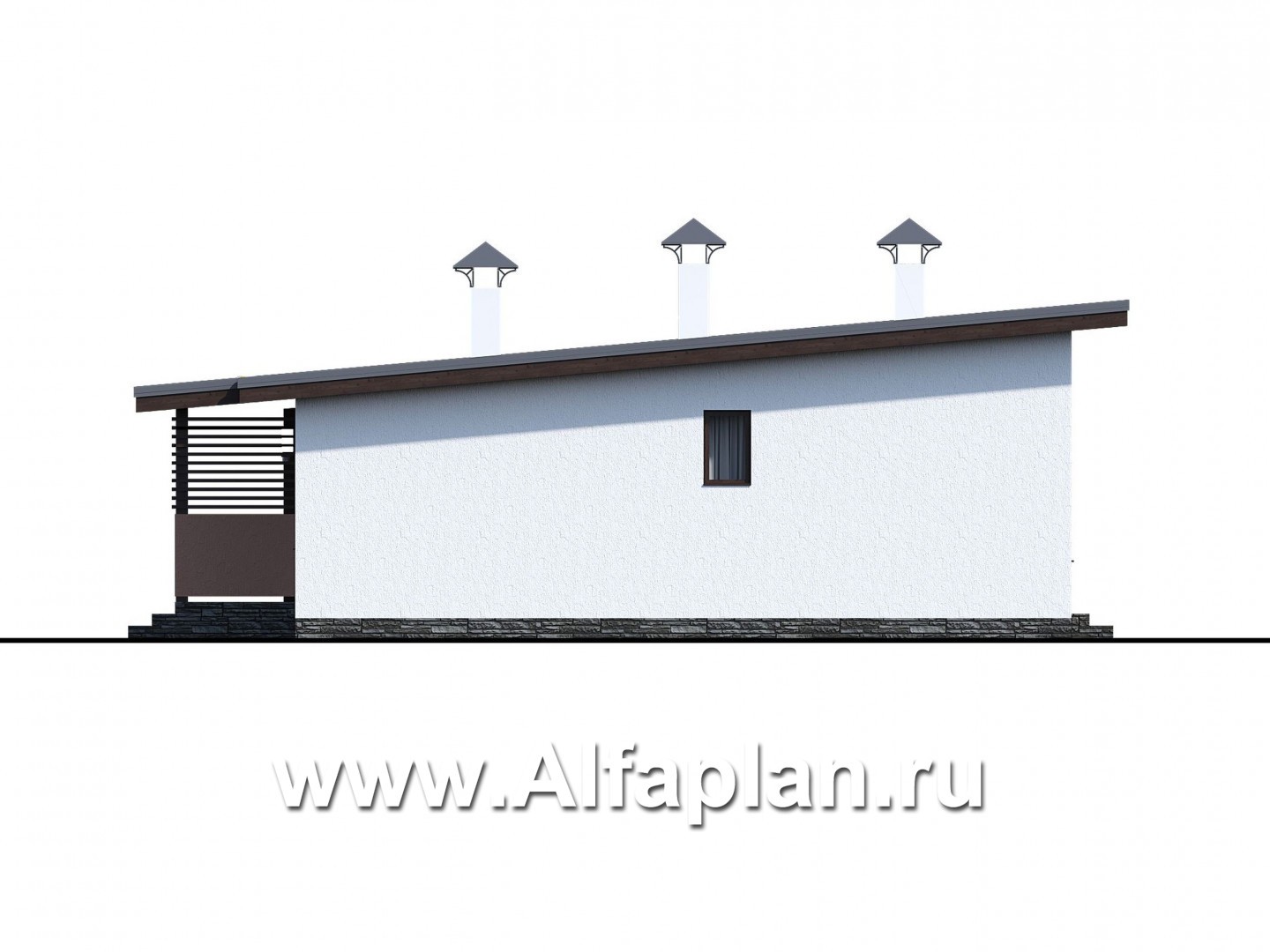 Проекты домов Альфаплан - «Зита» -  проект одноэтажного дома, с сауной, с джакузи на террасе,  в скандинавском стиле - изображение фасада №3