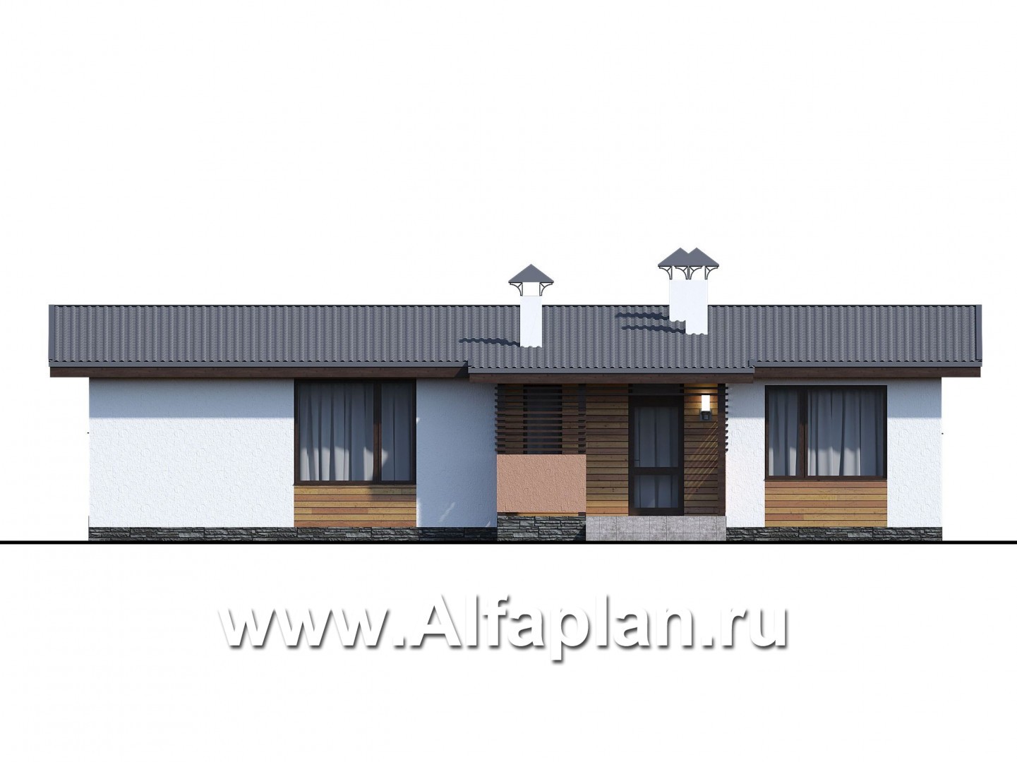 Проекты домов Альфаплан - «Зита» -  проект одноэтажного дома, с сауной, с джакузи на террасе,  в скандинавском стиле - изображение фасада №4