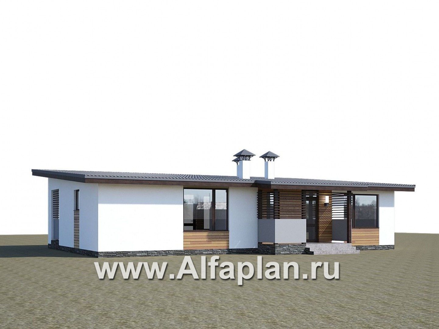 Проекты домов Альфаплан - «Зита» -  проект одноэтажного дома, с сауной, с джакузи на террасе,  в скандинавском стиле - дополнительное изображение №1