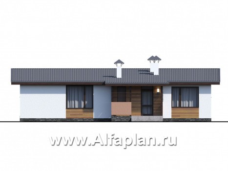 Проекты домов Альфаплан - «Зита» -  проект одноэтажного дома, с сауной, с джакузи на террасе,  в скандинавском стиле - превью фасада №4