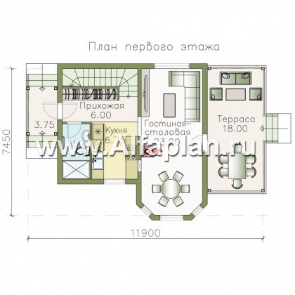 Проекты домов Альфаплан - Компактный дачный дом с террасой - превью плана проекта №1