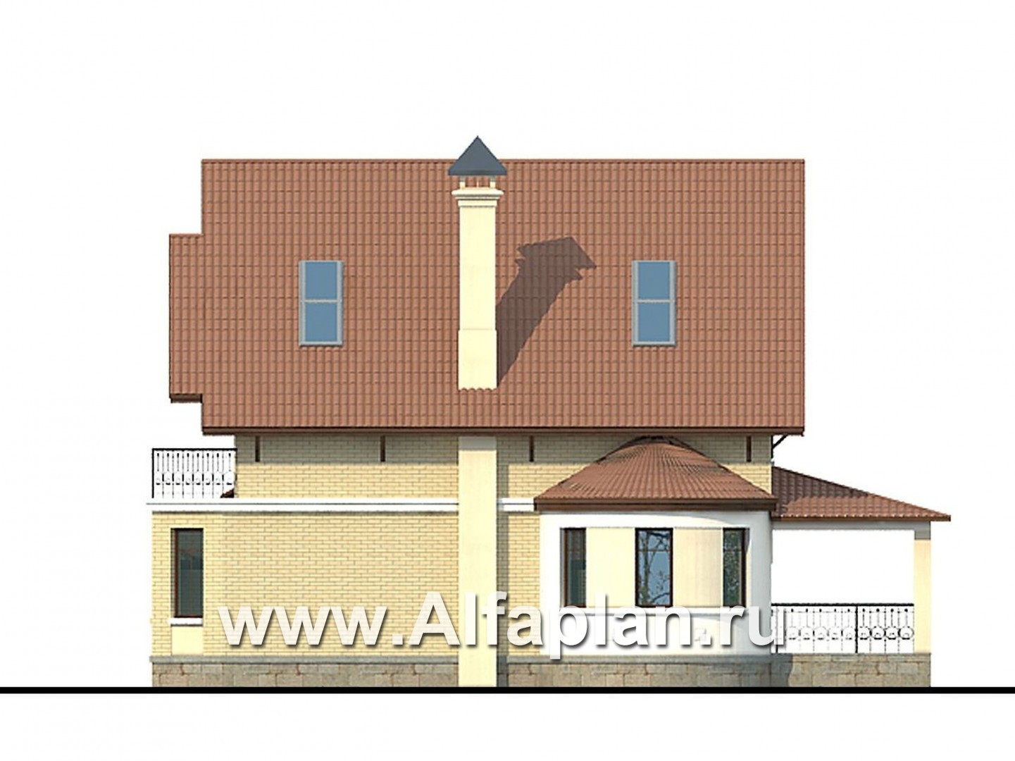 Проекты домов Альфаплан - «Золотая середина» - проект коттеджа с жилой мансардой и навесом для машин - изображение фасада №2