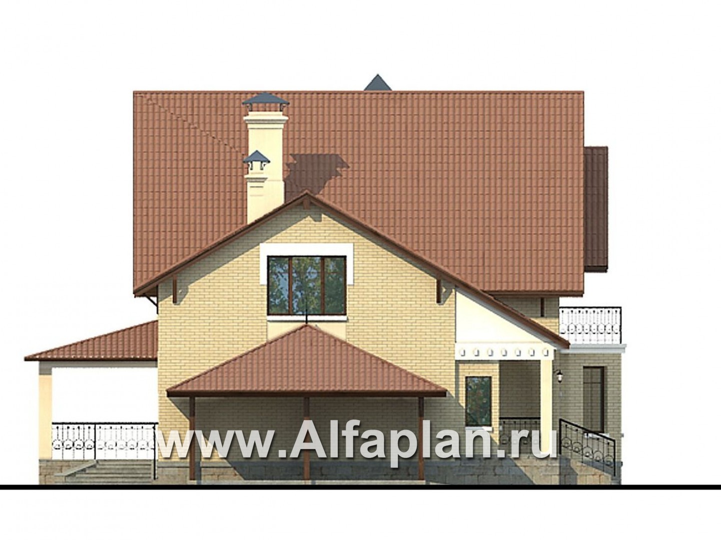 Проекты домов Альфаплан - «Золотая середина» - проект коттеджа с жилой мансардой и навесом для машин - изображение фасада №3