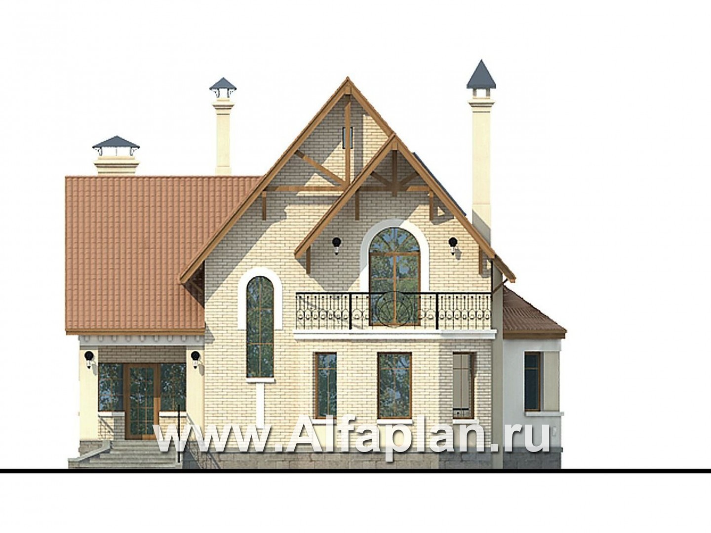 Проекты домов Альфаплан - «Золотая середина» - коттедж с жилой мансардой - изображение фасада №1