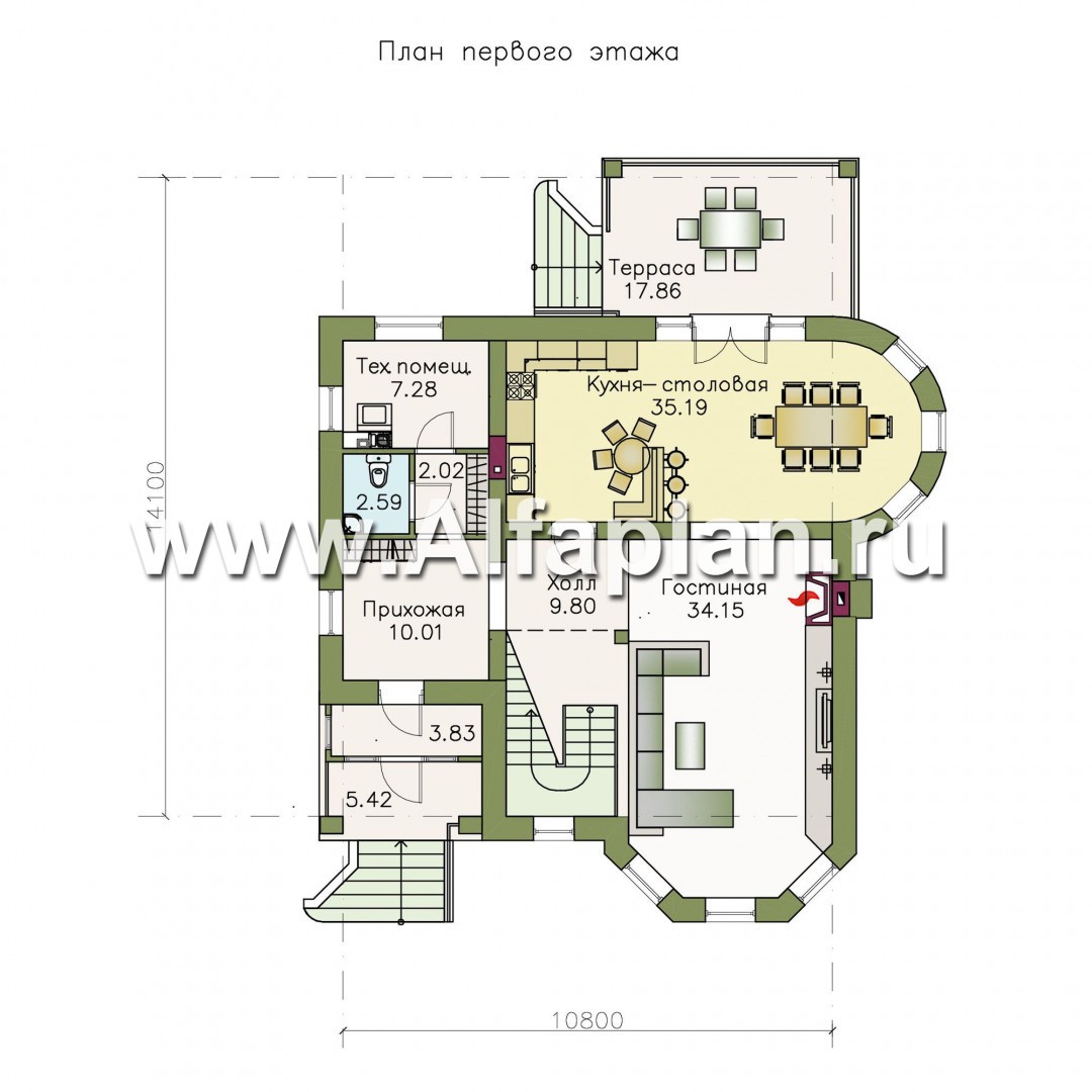 Проекты домов Альфаплан - «Золотая середина» - коттедж с жилой мансардой - изображение плана проекта №1
