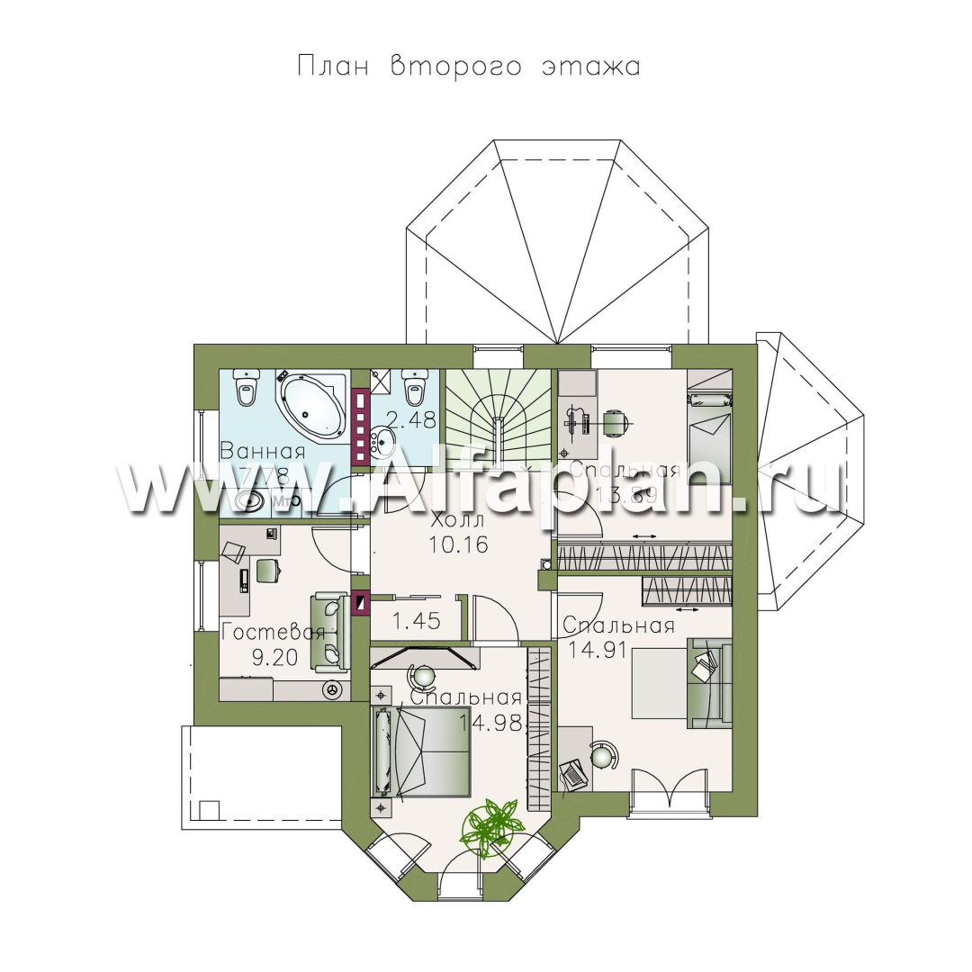 Проекты домов Альфаплан - «Классика»- двухэтажный особняк с эркером - изображение плана проекта №1