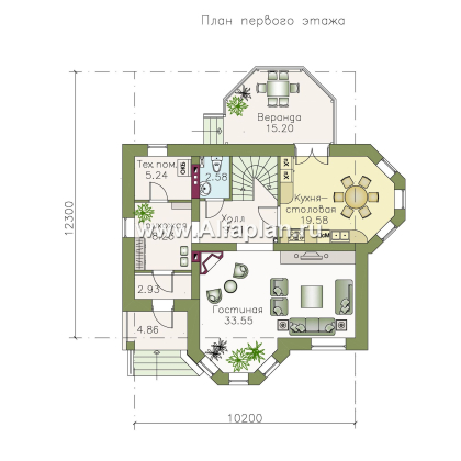 Проекты домов Альфаплан - «Классика»- двухэтажный особняк с эркером - превью плана проекта №2