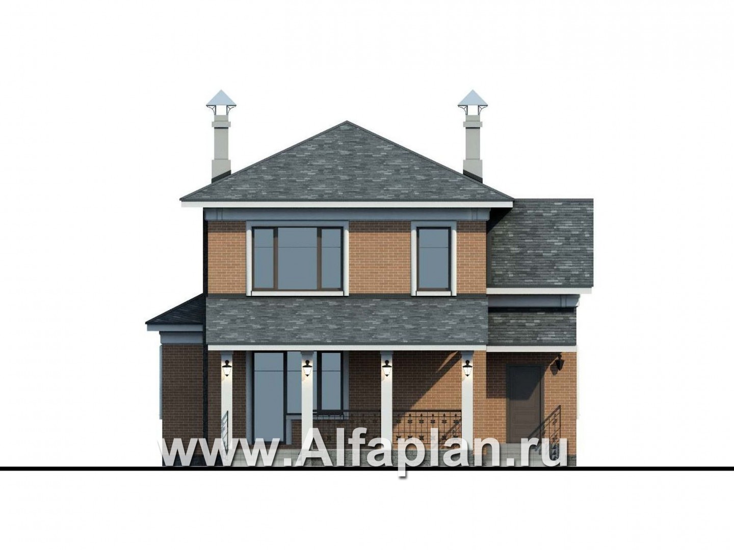 Проекты домов Альфаплан - «Портал» - двухэтажный классический коттедж - изображение фасада №4