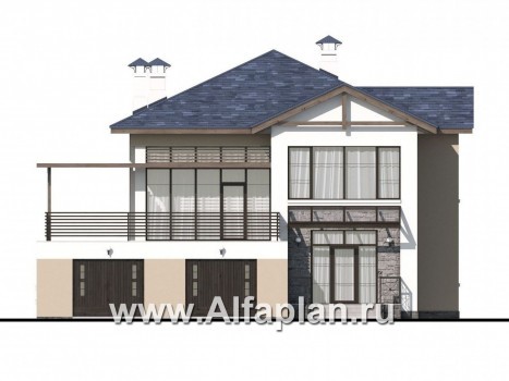 Проекты домов Альфаплан - «Динамика» — современный коттедж с большими гаражом и террасой - превью фасада №1
