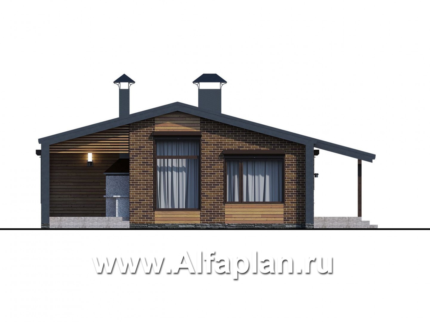 Проекты домов Альфаплан - «Йота» - каркасный дом с двускатной кровлей - изображение фасада №1