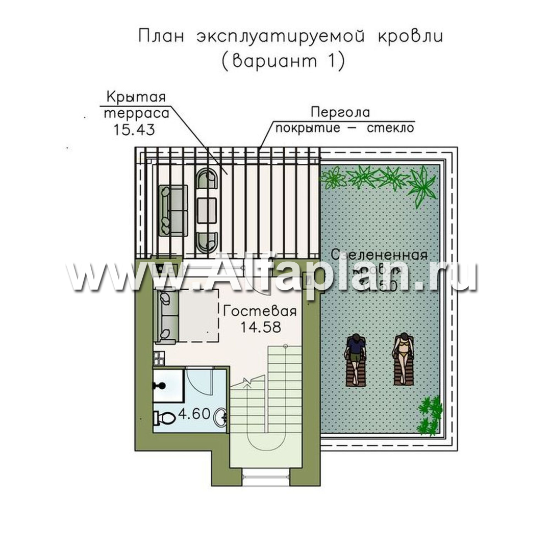 Проекты домов Альфаплан - «Приоритет» - компактный трехэтажный дом с «зеленой» кровлей - план проекта №4