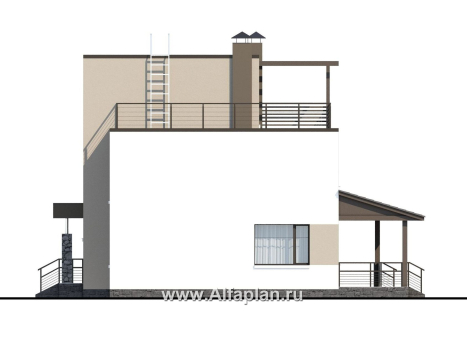 Проекты домов Альфаплан - «Приоритет» - проект двухэтажного дома из газобетона, с открытой планировкой,  с эксплуатируемой крышей, в стиле хай-тек - превью фасада №2